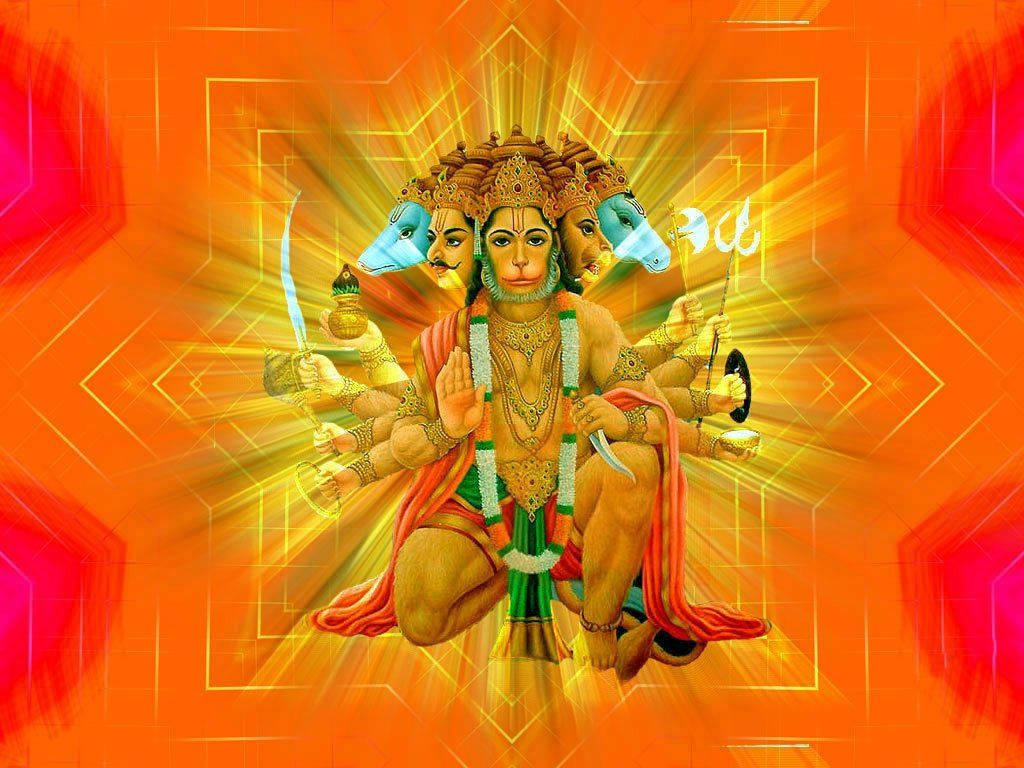 Hanuman Ji HD, orange, blue-faced heads, SD Desktop Wallpaper