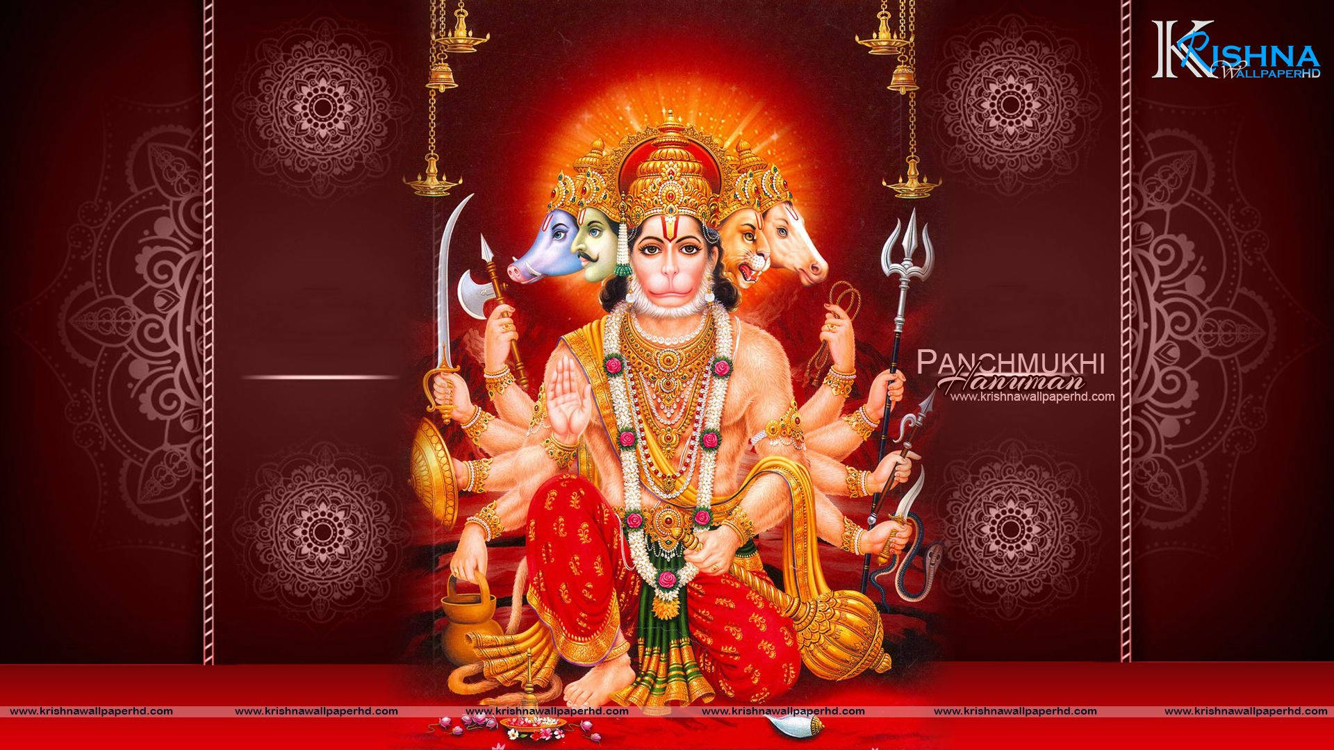 Hanuman Ji HD, multi-armed Hindu deity, animal heads, Full HD Desktop Wallpaper