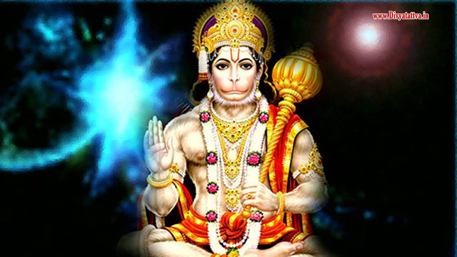 Hanuman Ji, golden jewelry, red-orange robes, HD Desktop Wallpaper