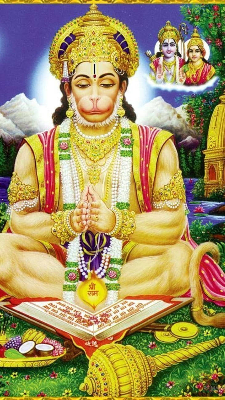 Hanuman, golden jewelry, lotus throne, HD Phone Wallpaper