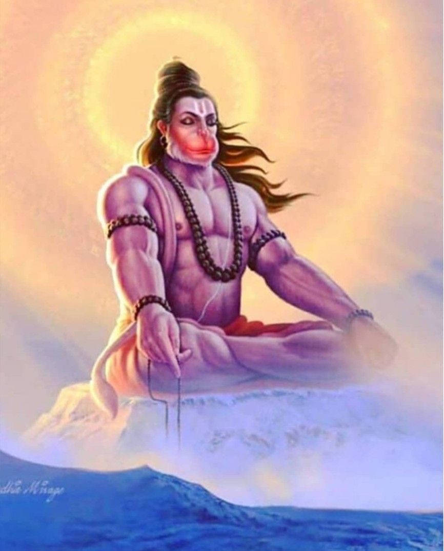 Hanuman Ji HD, snowy peak, radiant golden aura, SD Phone Wallpaper