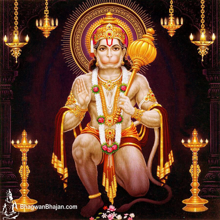 Hanuman Ji HD, golden-decorated monkey god, throne, SD Desktop Wallpaper