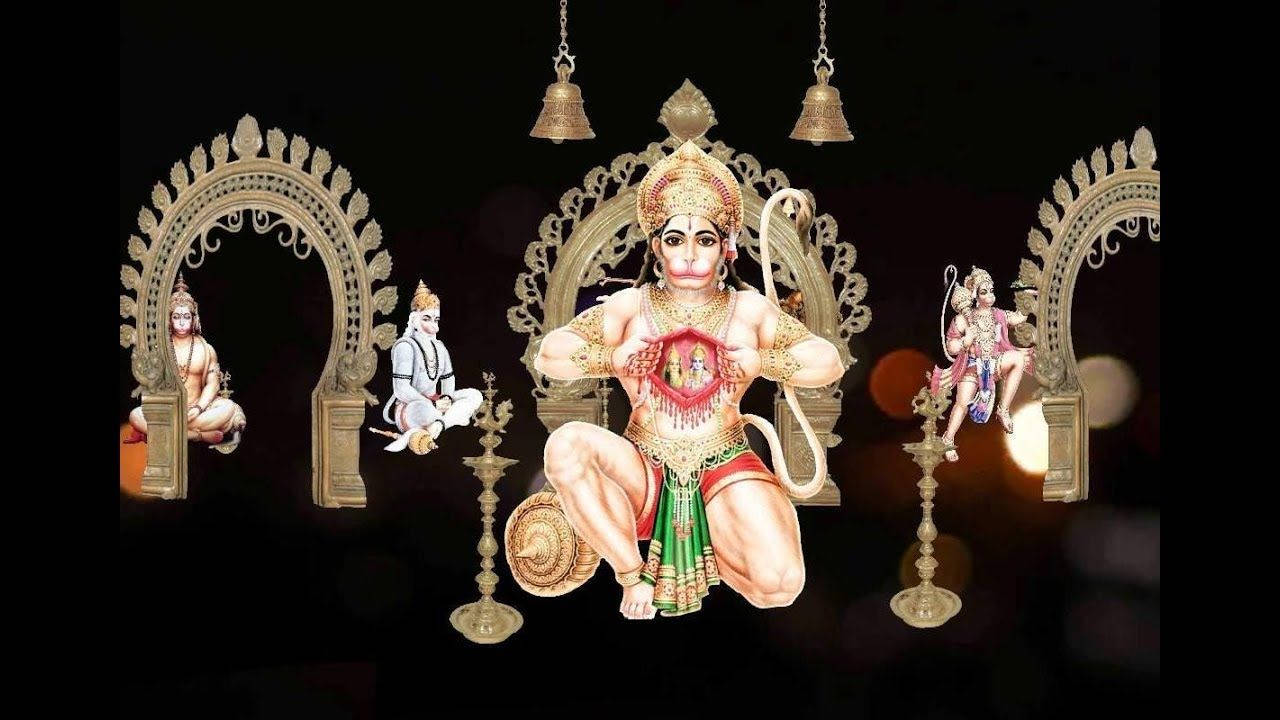 Hanuman Ji HD, black and gold, gold and green, HD Desktop Wallpaper