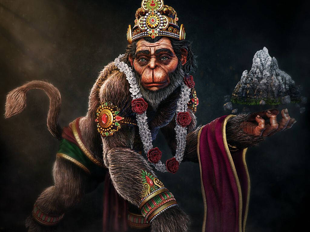 Hanuman Ji, ornate crown, robes, SD Desktop Wallpaper