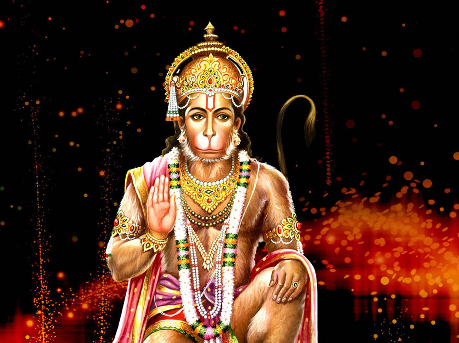 Hanuman Ji HD, orange lights, golden jewelry, HD Desktop Wallpaper