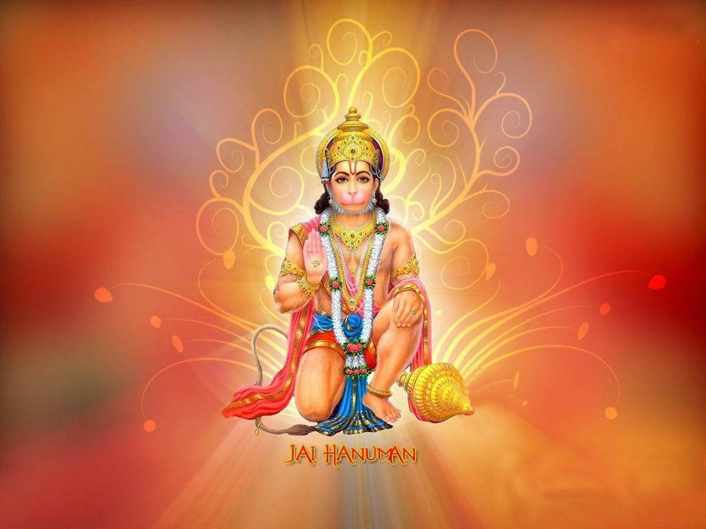 Hanuman Ji HD Glow, golden Hanuman, glowing orange and red background, SD Desktop Wallpaper