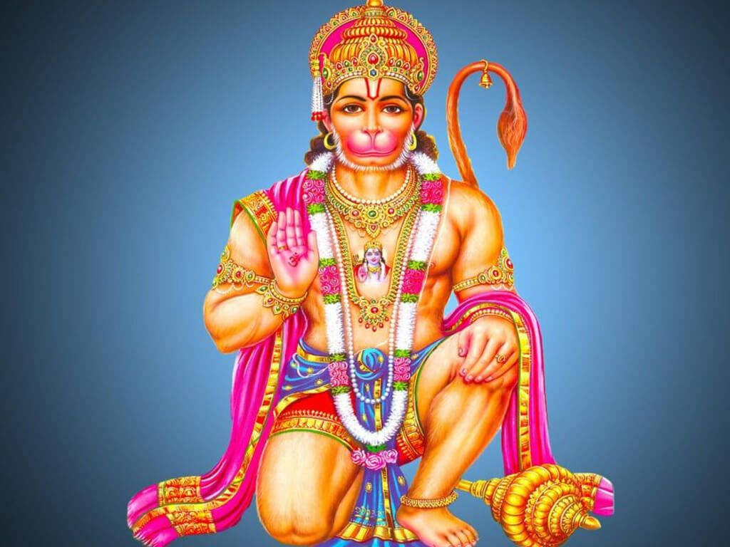 Hanuman, red tail, golden and pink attire, SD Desktop Wallpaper