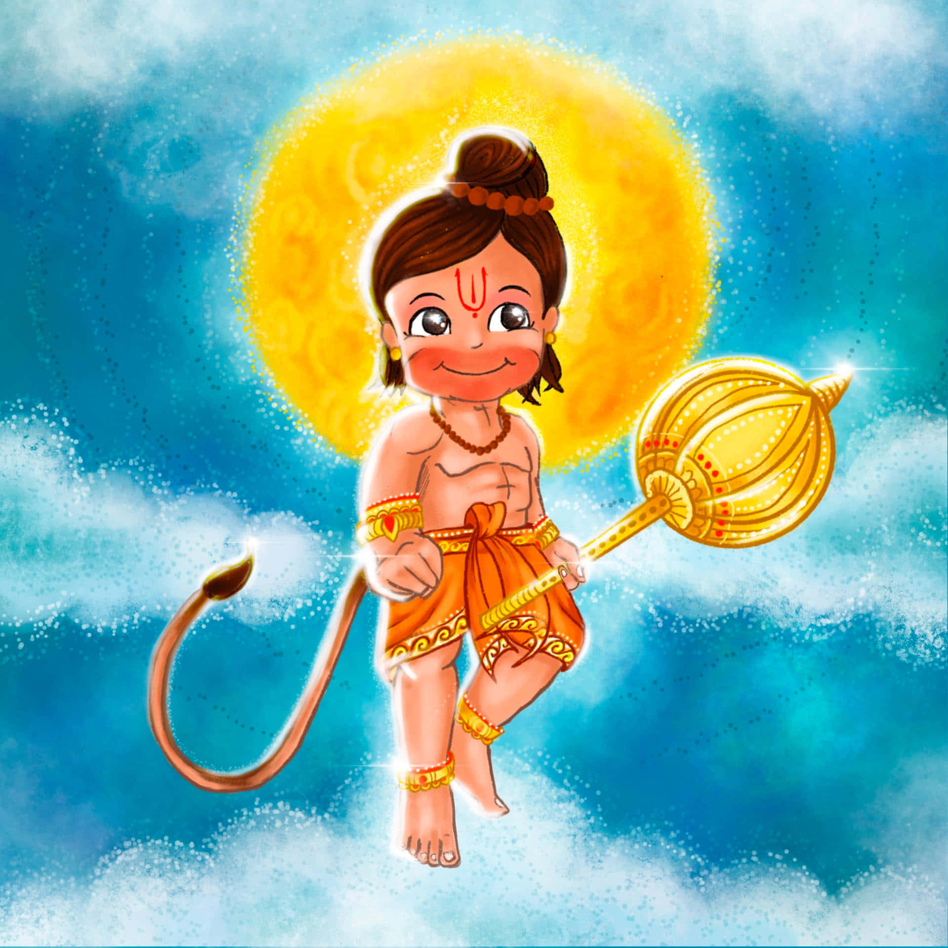 Hanuman, golden mace, tail, Full HD Desktop Wallpaper