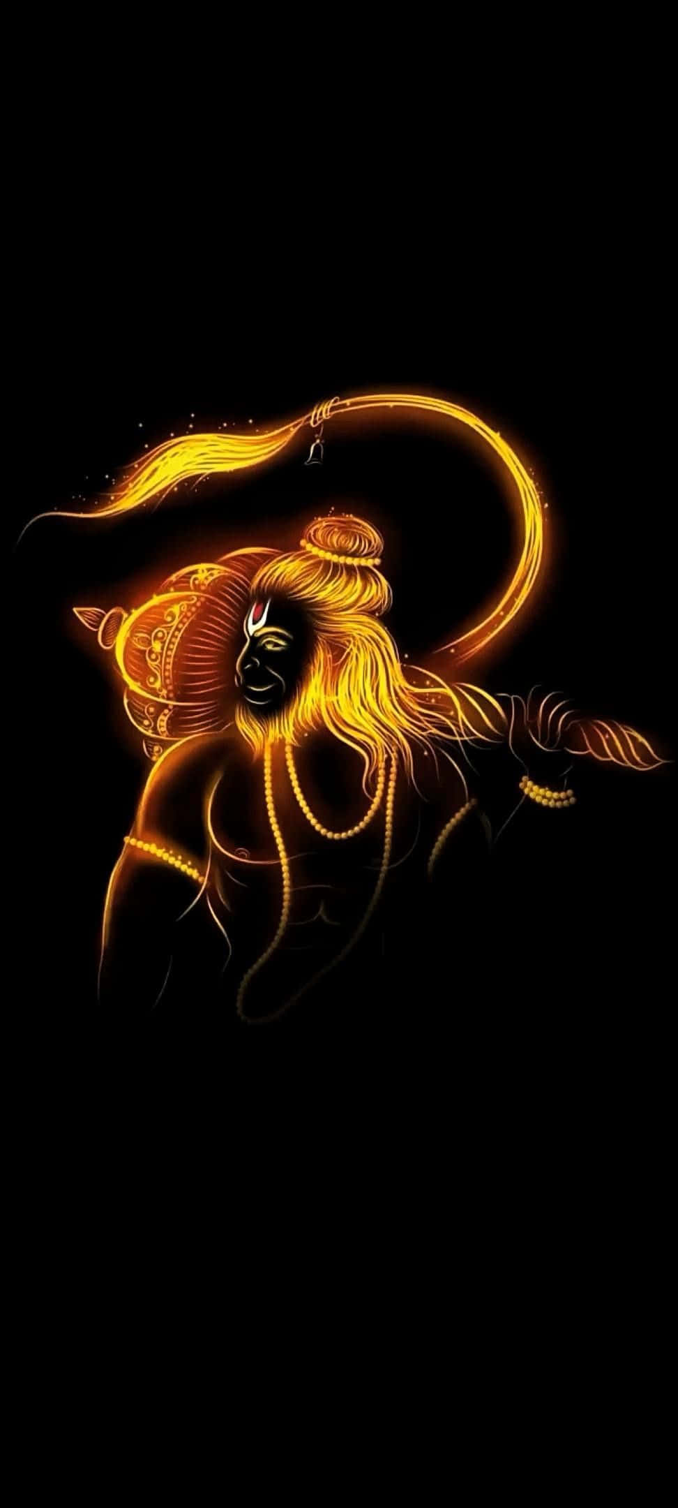 Hanuman, golden deity, flowing hair, Full HD Phone Wallpaper