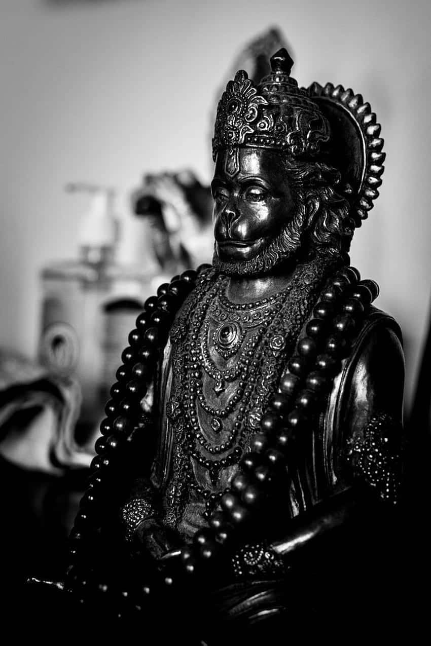 Hanuman, black and white, ornate monkey deity statue, SD Phone Wallpaper