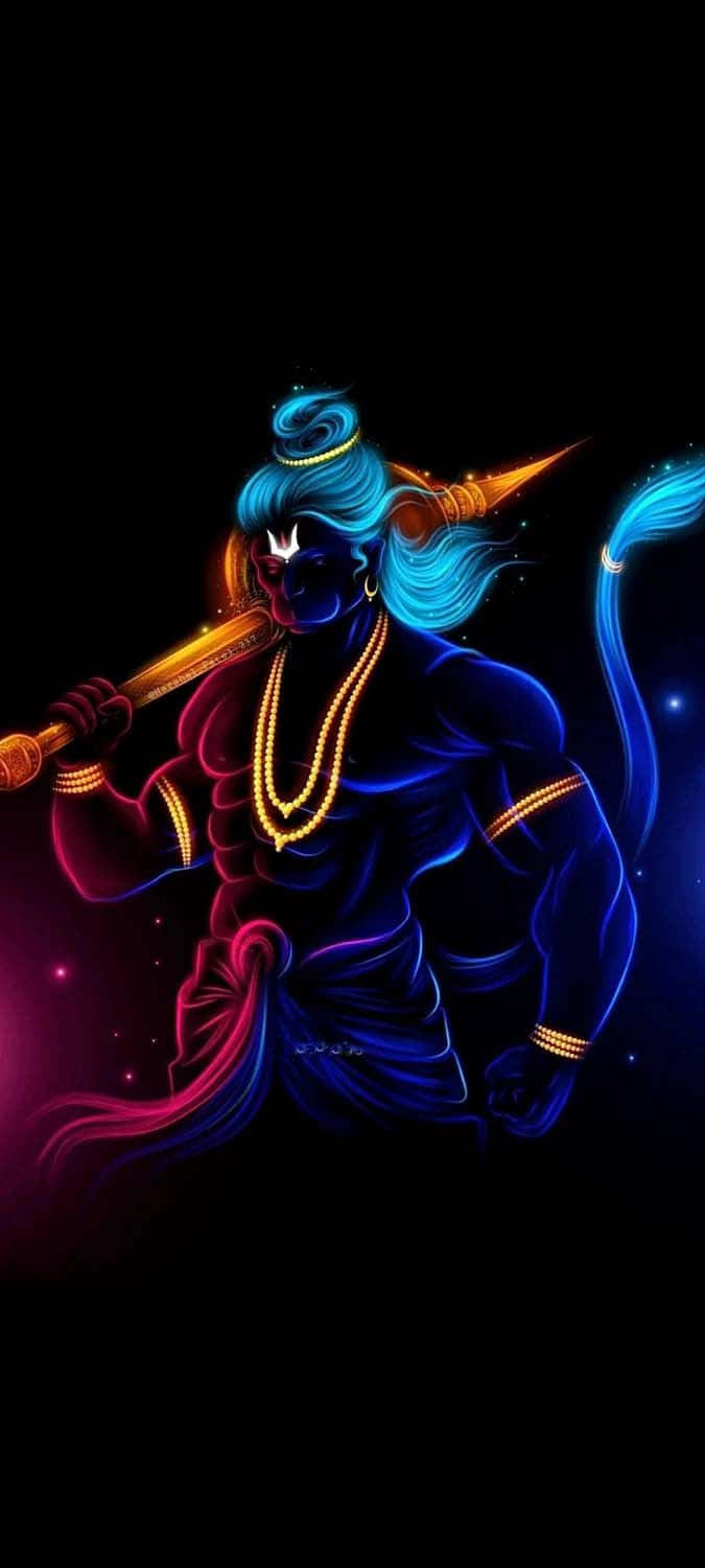 Hanuman, glowing blue deity, trident, HD Phone Wallpaper