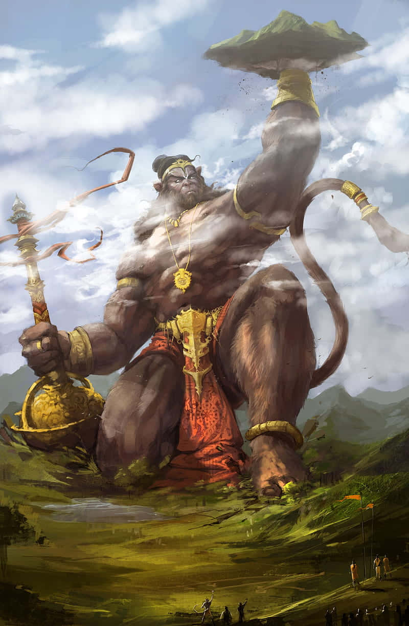 Hanuman, mountain, golden ornaments, SD Phone Wallpaper