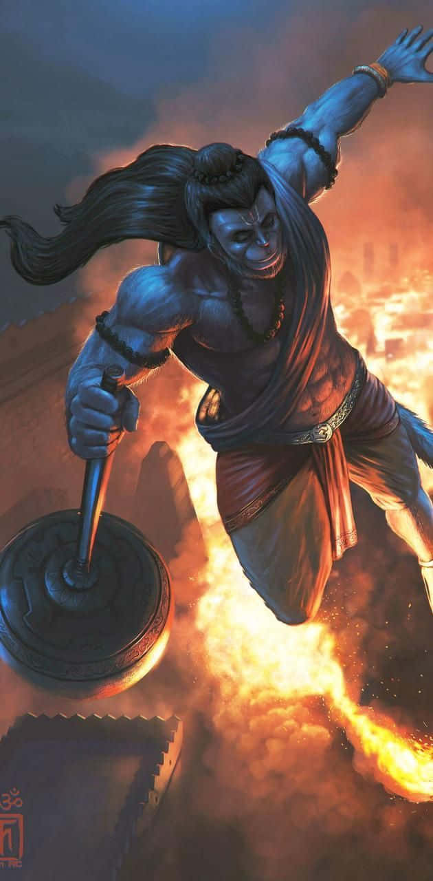 Hanuman, burning Lanka, blue-skinned warrior, HD Phone Wallpaper