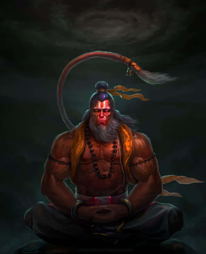 Hanuman, red-skinned, long tail, SD Phone Wallpaper