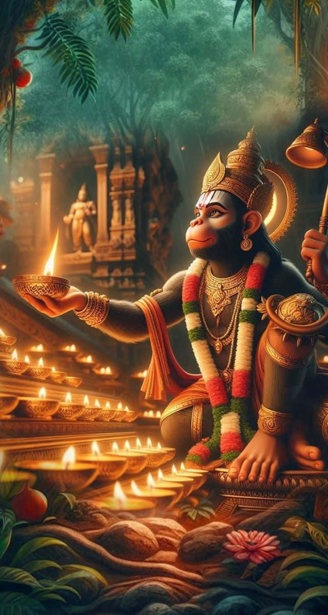 Hanuman, gold jewelry, floral garlands, SD Phone Wallpaper
