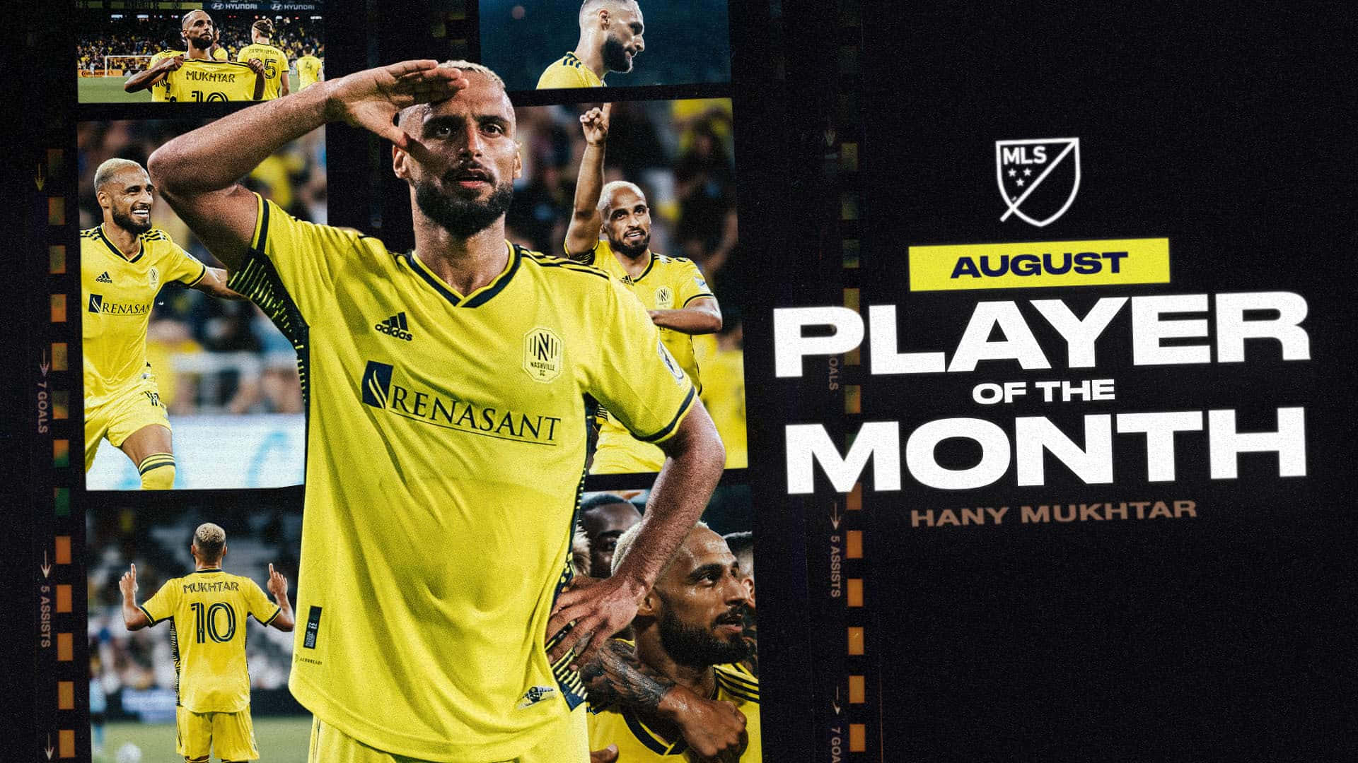 Hany Mukhtar, Player of the Month August 2022, bright yellow jersey, Full HD Desktop Wallpaper