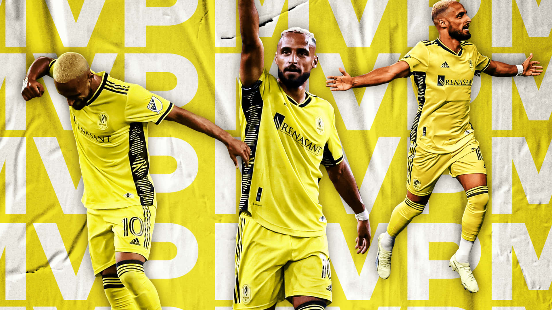 Hany Mukhtar, Iconic Poses MVP Banner, vibrant yellow kits, Full HD Desktop Wallpaper