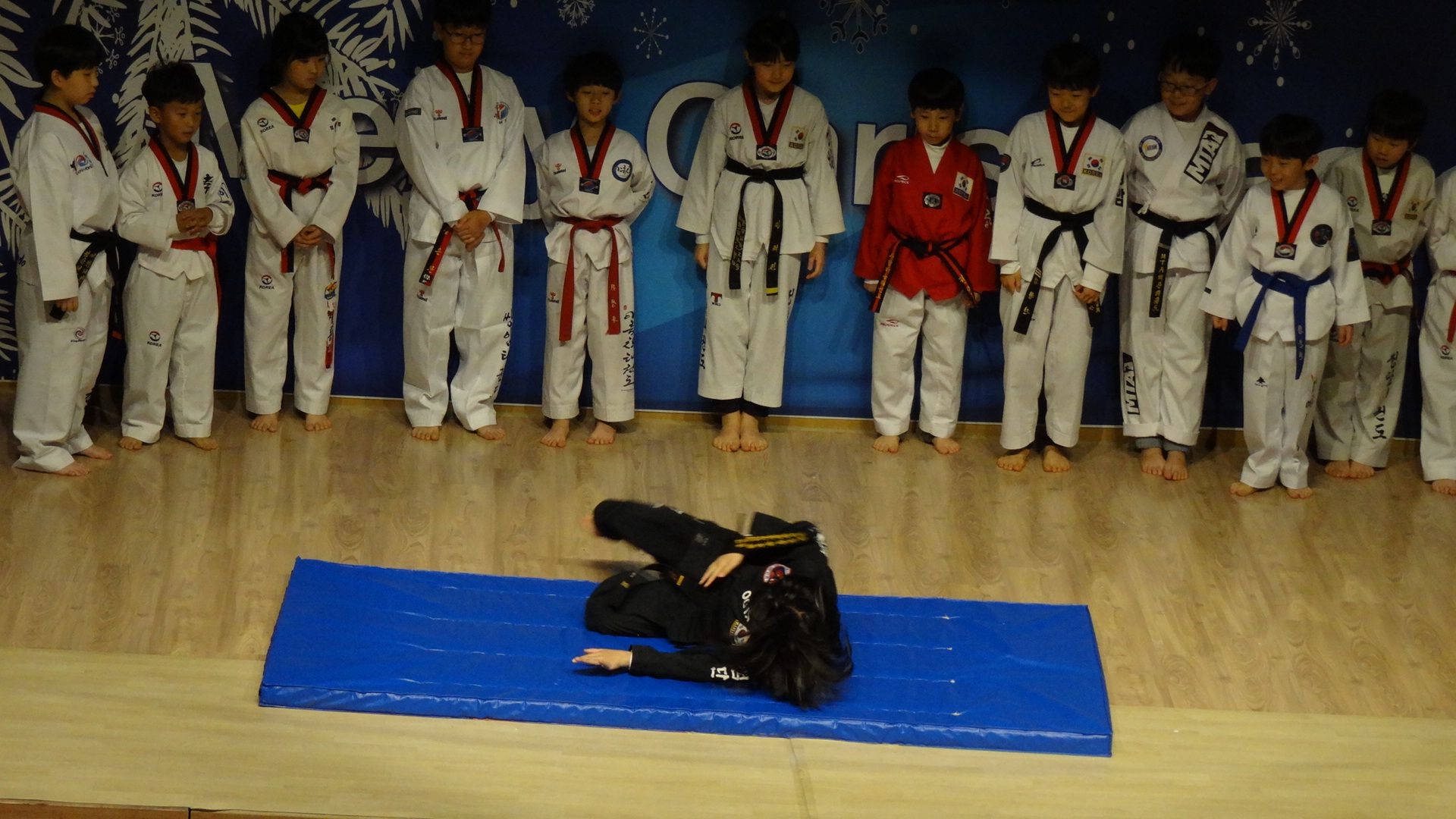 Hapkido, black uniform, blue mat, Full HD Desktop Wallpaper