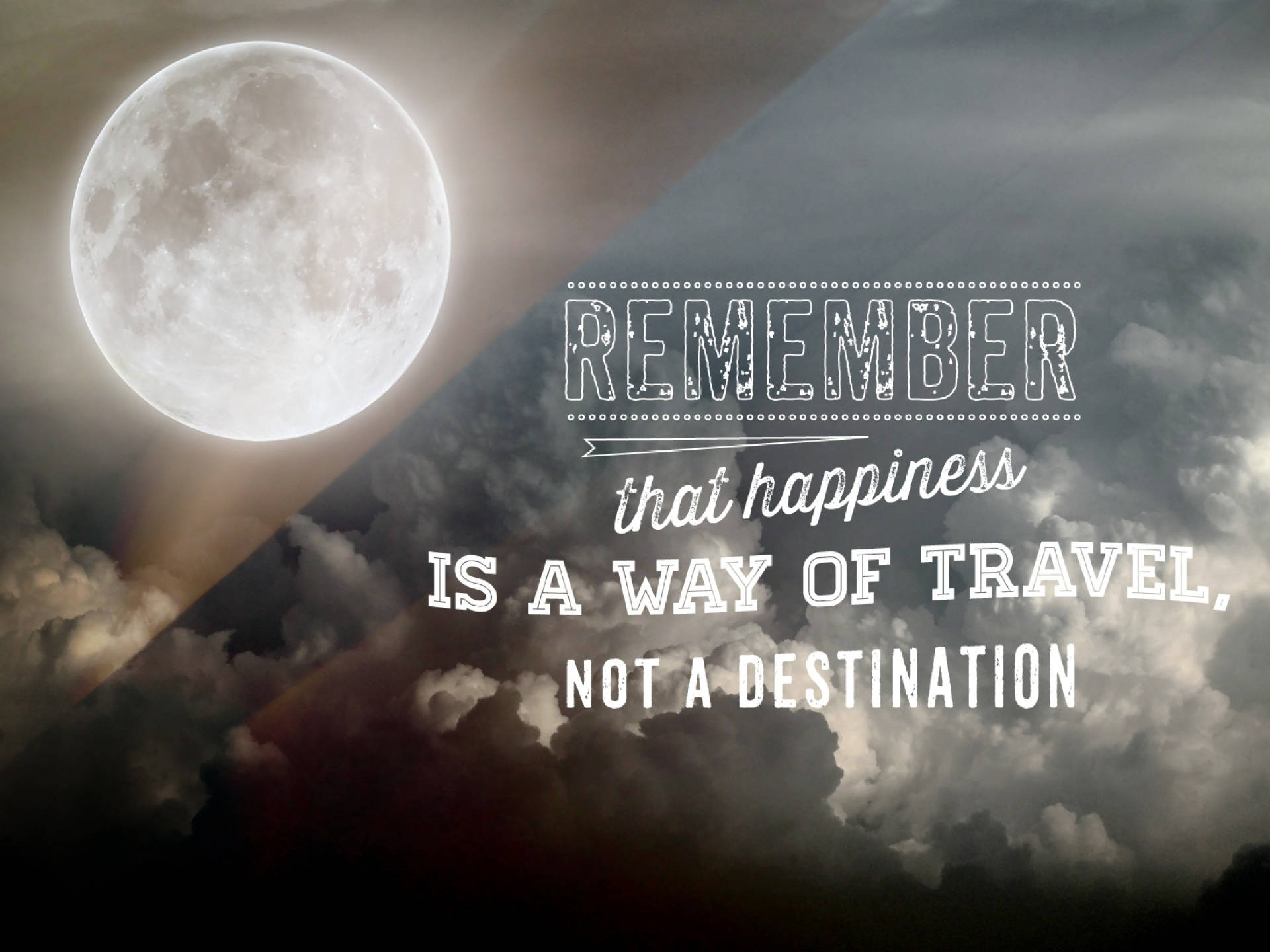 full moon, dramatic clouds, white text, Full HD Desktop Wallpaper