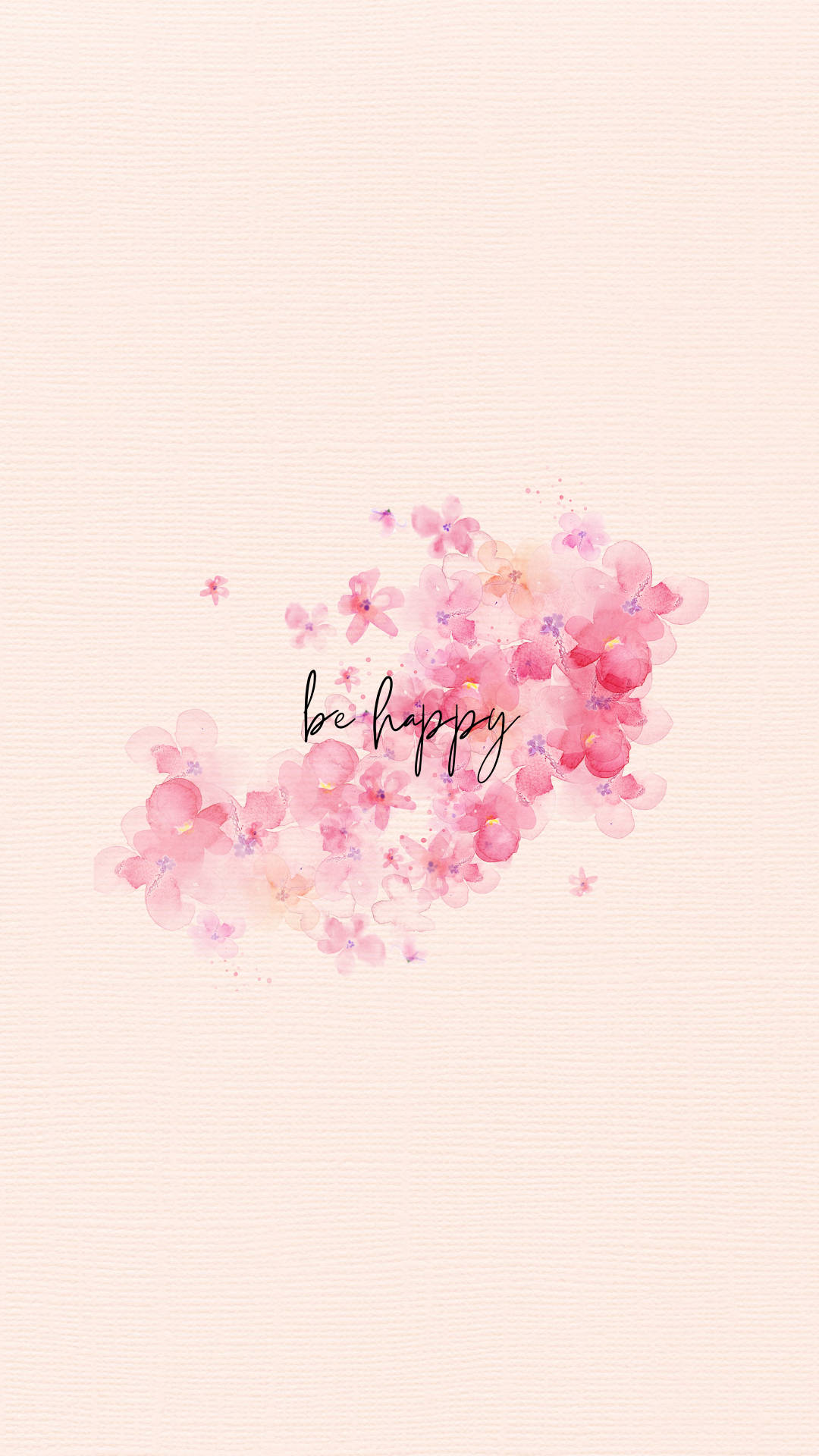 pink cherry blossoms, elegant script, textured cream background, Full HD Phone Wallpaper