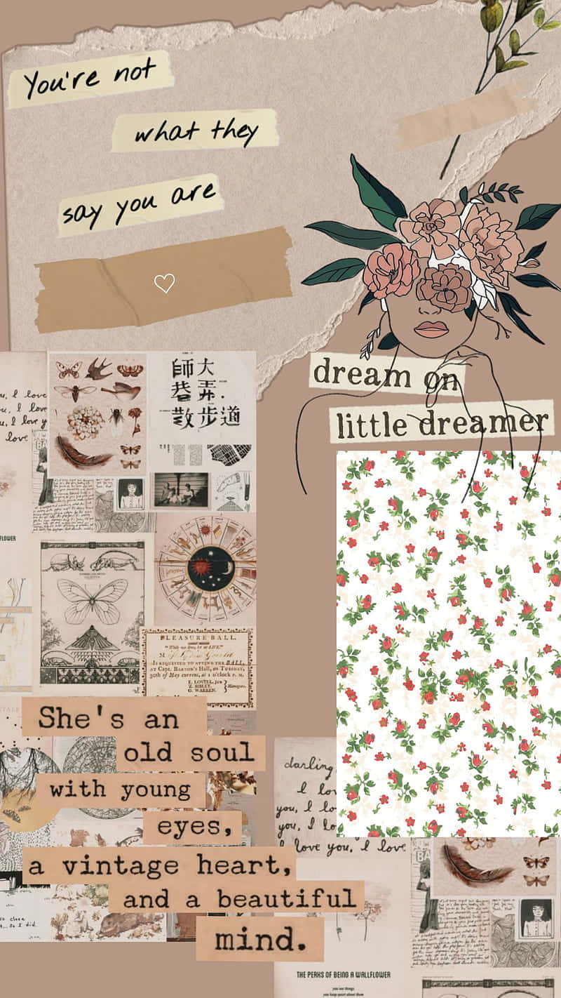 vintage-style quotes, floral patterns, torn beige paper, HD Phone Wallpaper