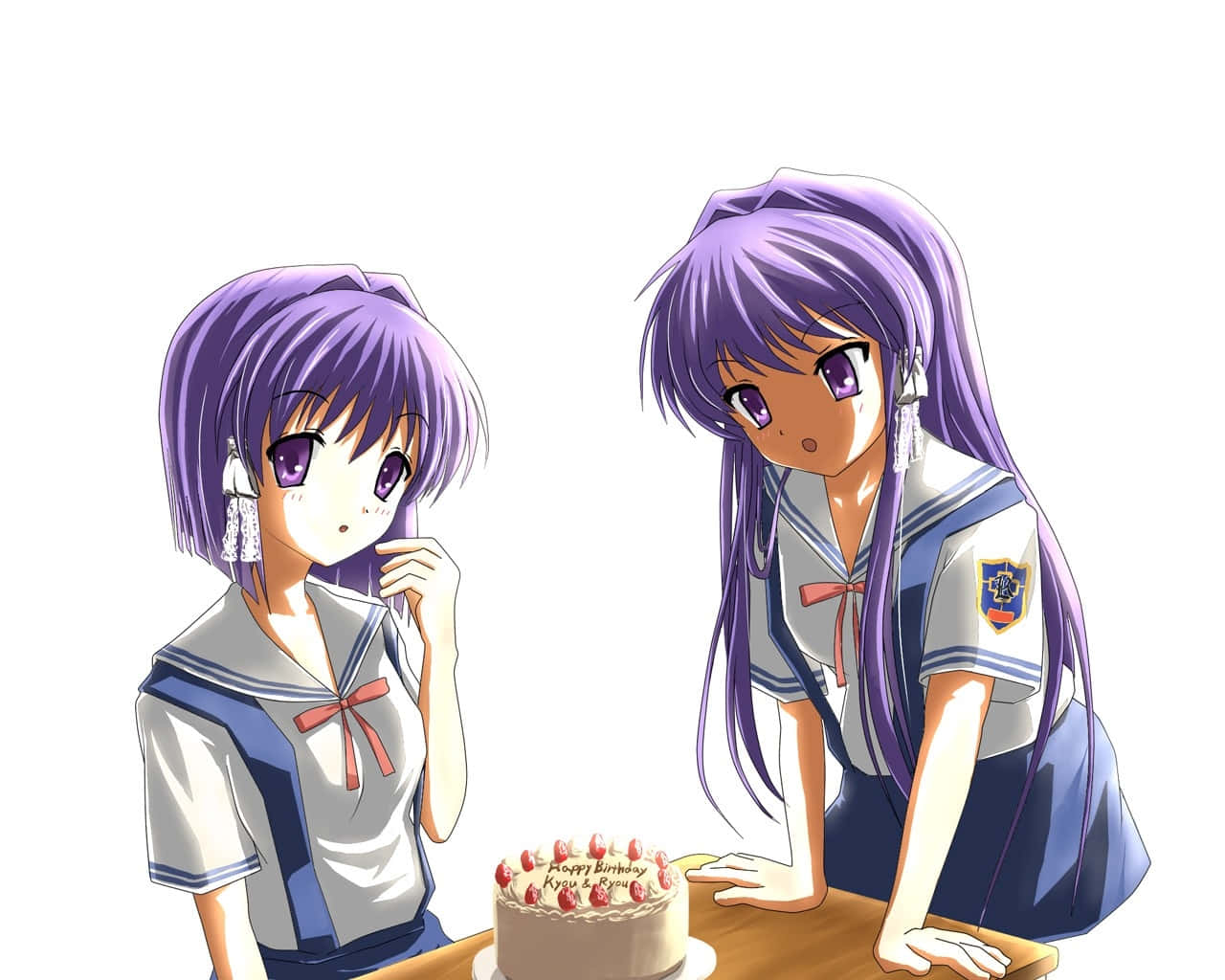 anime girls, sailor uniforms, birthday cake, HD Desktop Wallpaper