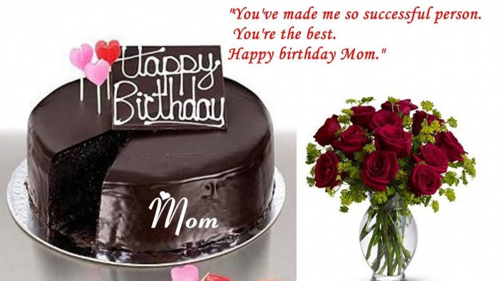 Happy Birthday Flower For Mom, chocolate birthday cake, deep red roses, SD Desktop Wallpaper