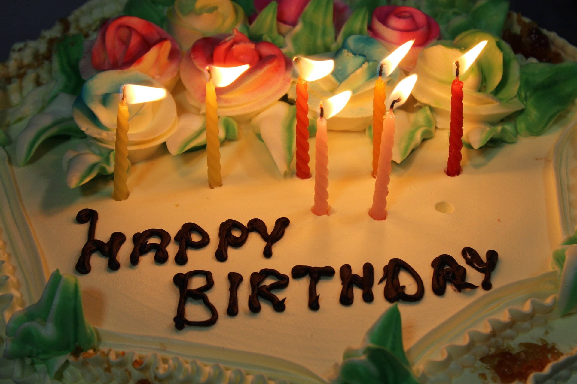dim, happy birthday flower cake, birthday cake, Full HD Desktop Wallpaper