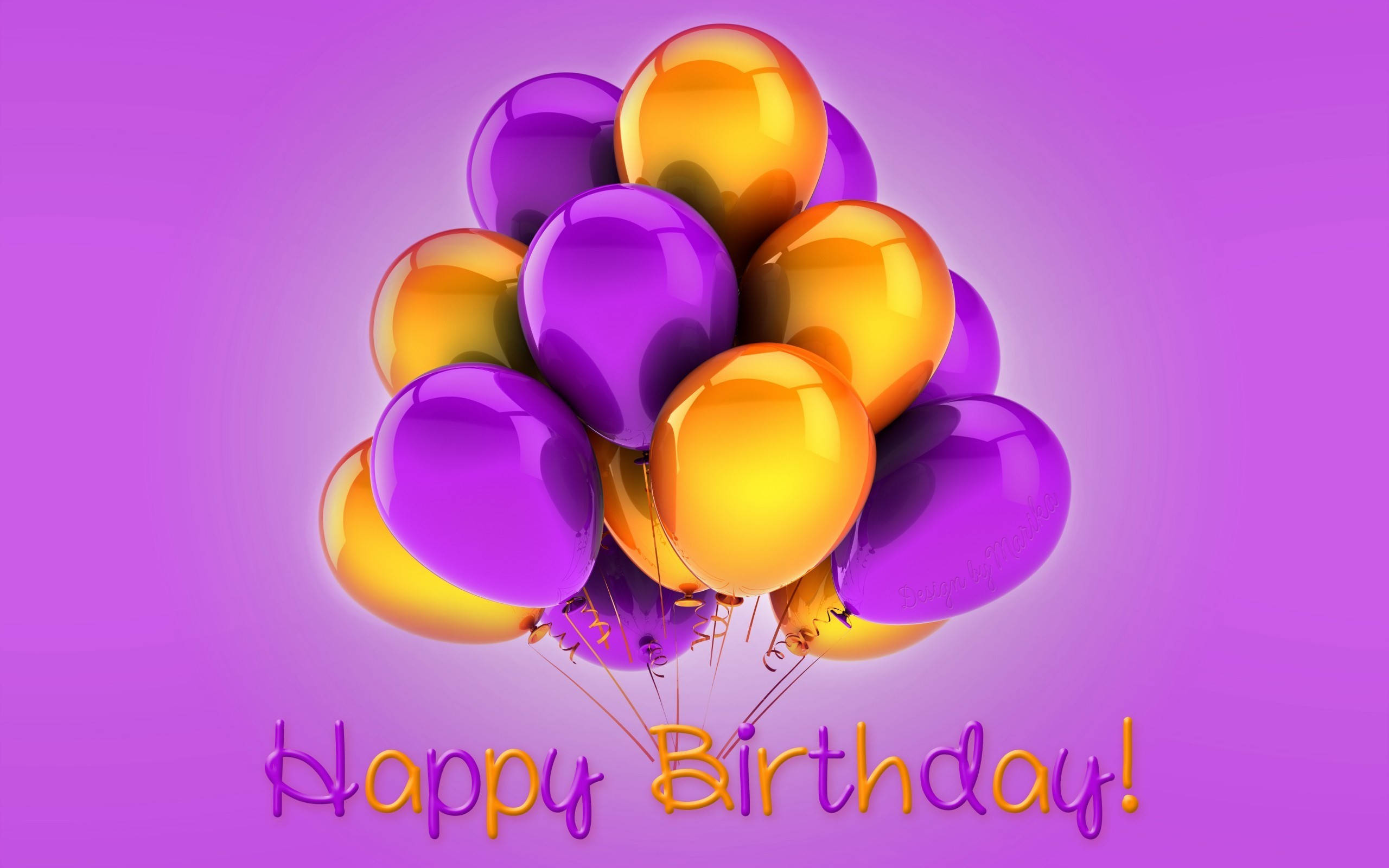yellow and purple, purple and gold balloons, soft purple gradient background, 2K Desktop Wallpaper