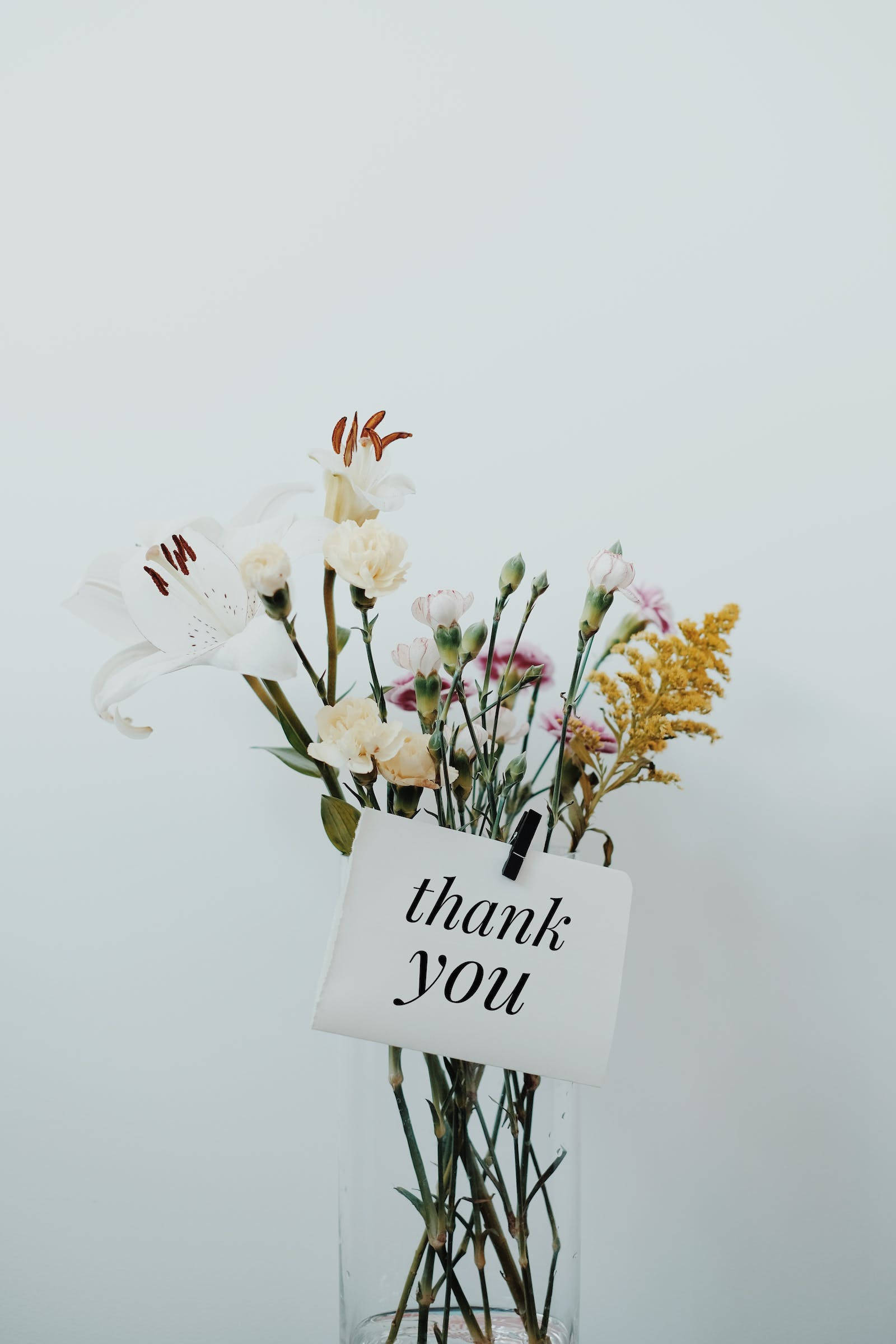 white lilies, pastel flowers, handwritten thank you note, Full HD Phone Wallpaper