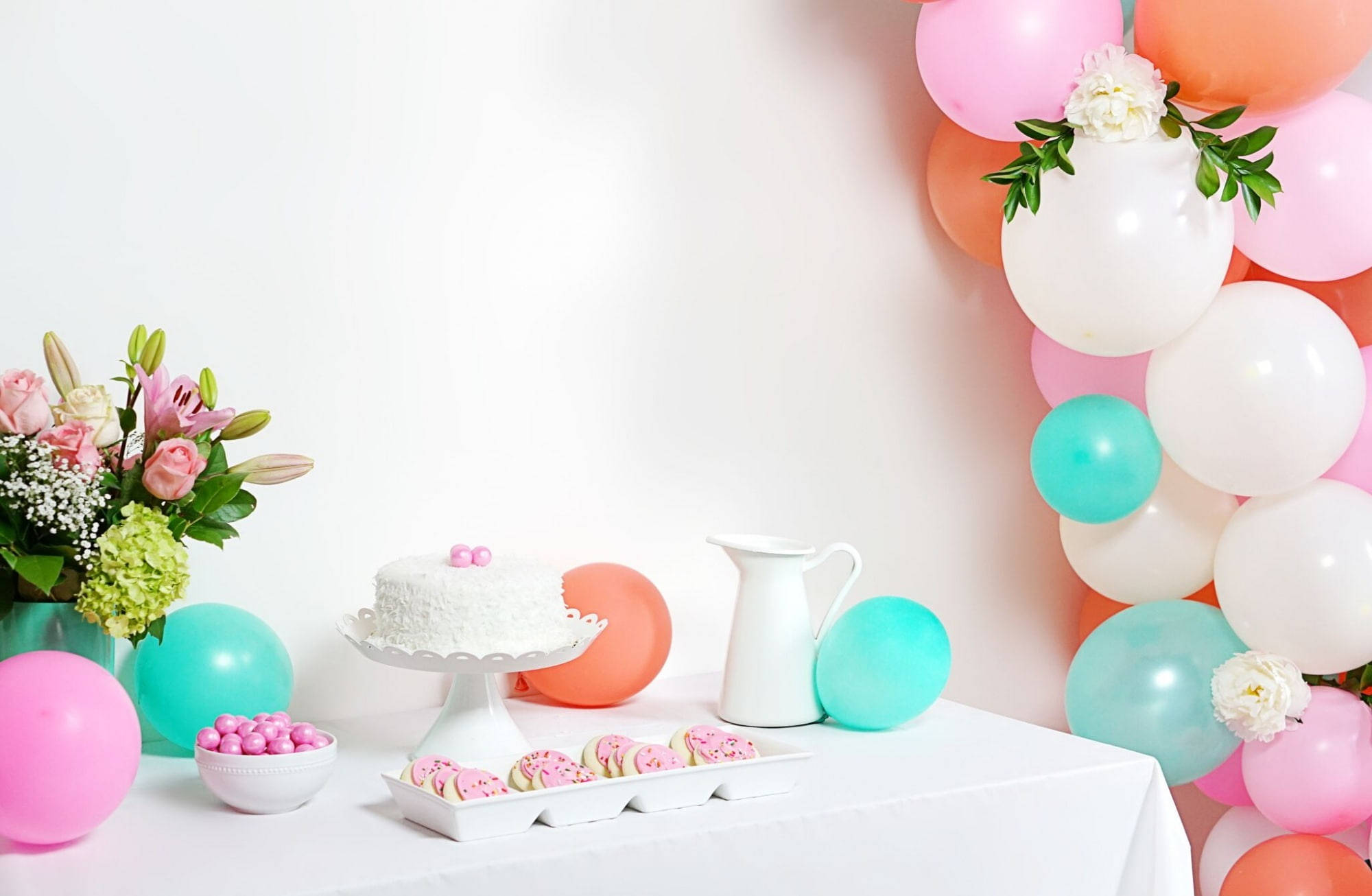 pastel-colored, white cake, pink cookies, Full HD Desktop Wallpaper