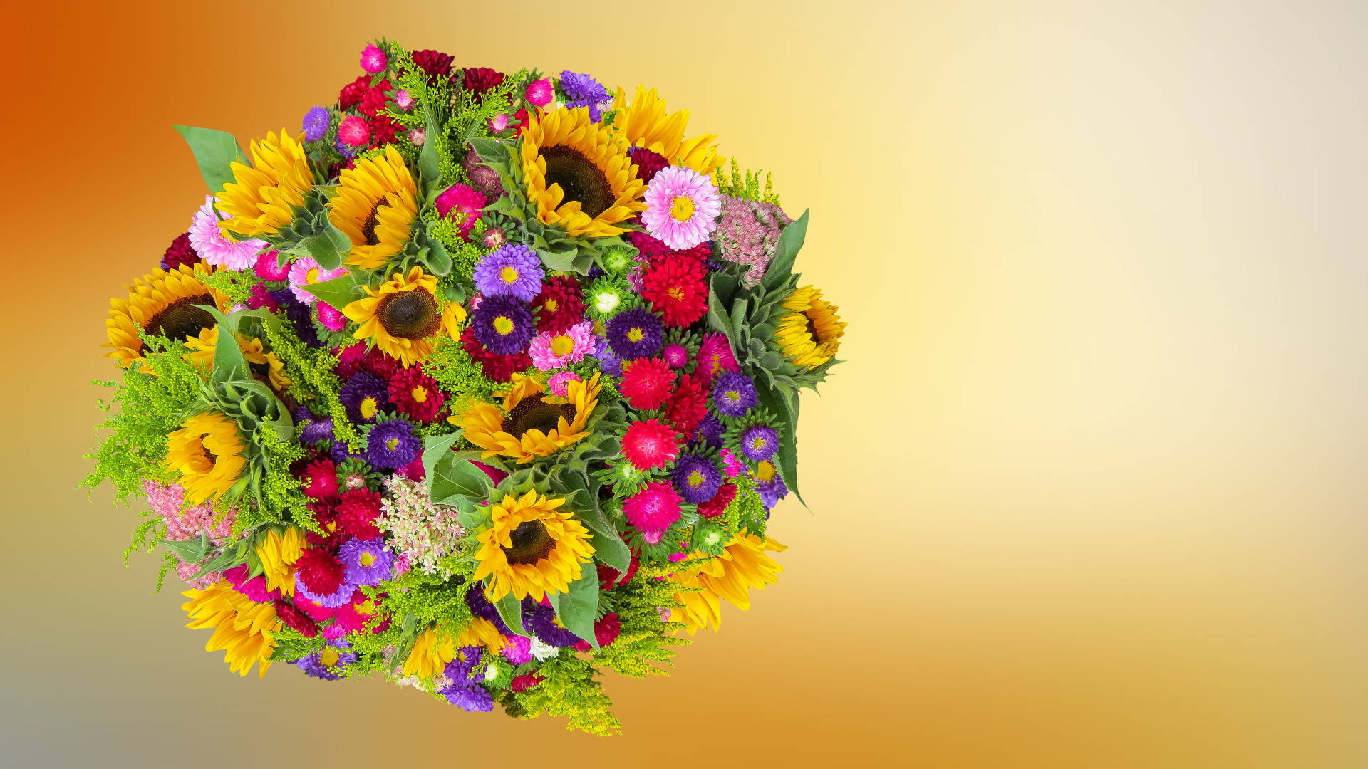 Colorful Happy Birthday Flower Ball, sunflowers, daisies, Full HD Desktop Wallpaper