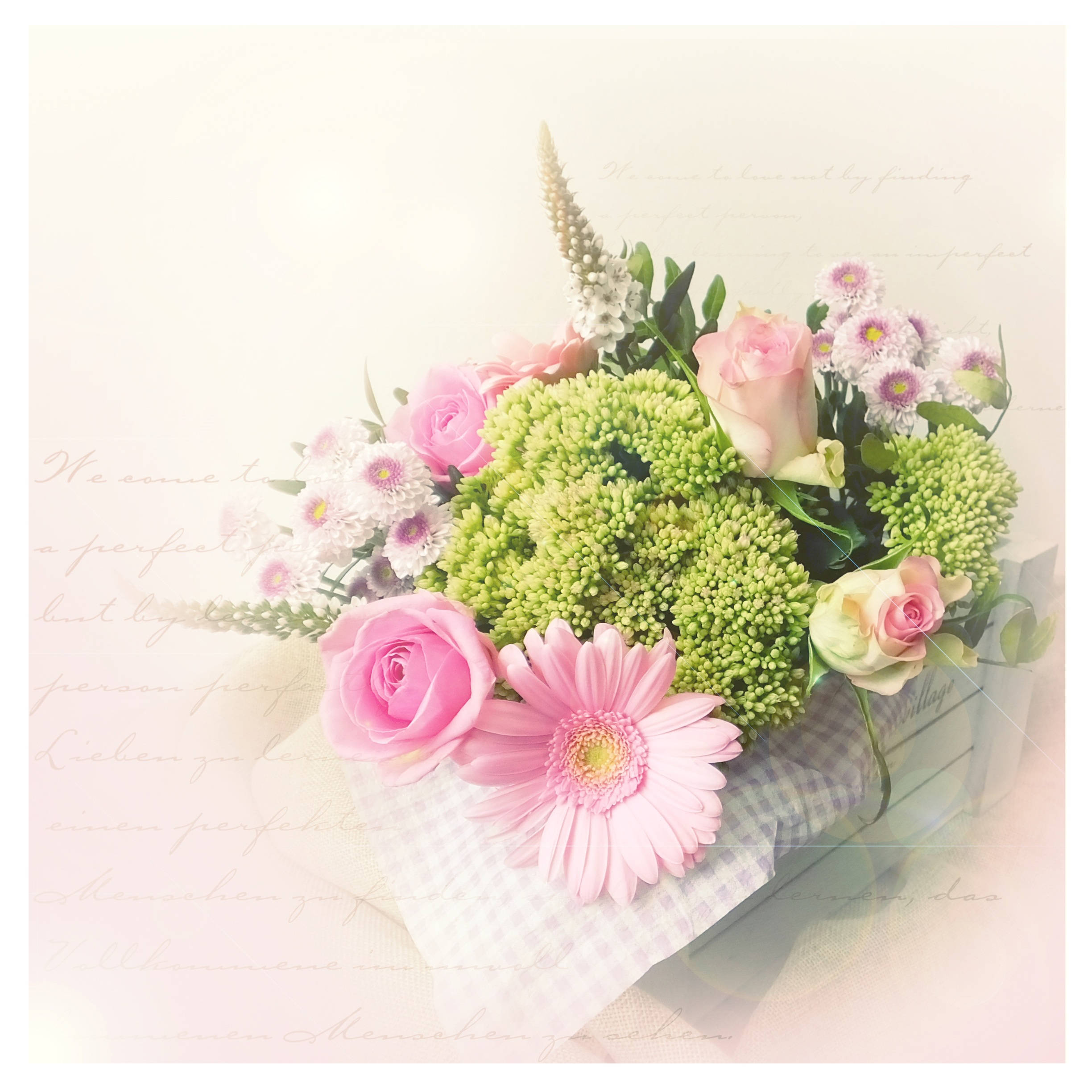 pink roses, gerberas, green chrysanthemums, Full HD Desktop Wallpaper