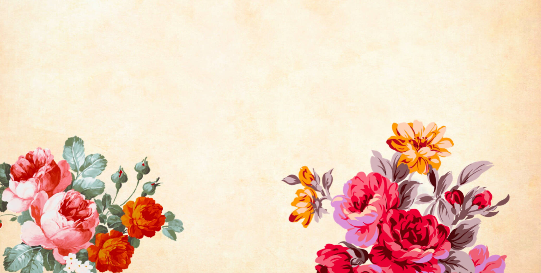 Happy Birthday Watercolor Flowers, vintage beige background, soft watercolor style, Full HD Desktop Wallpaper