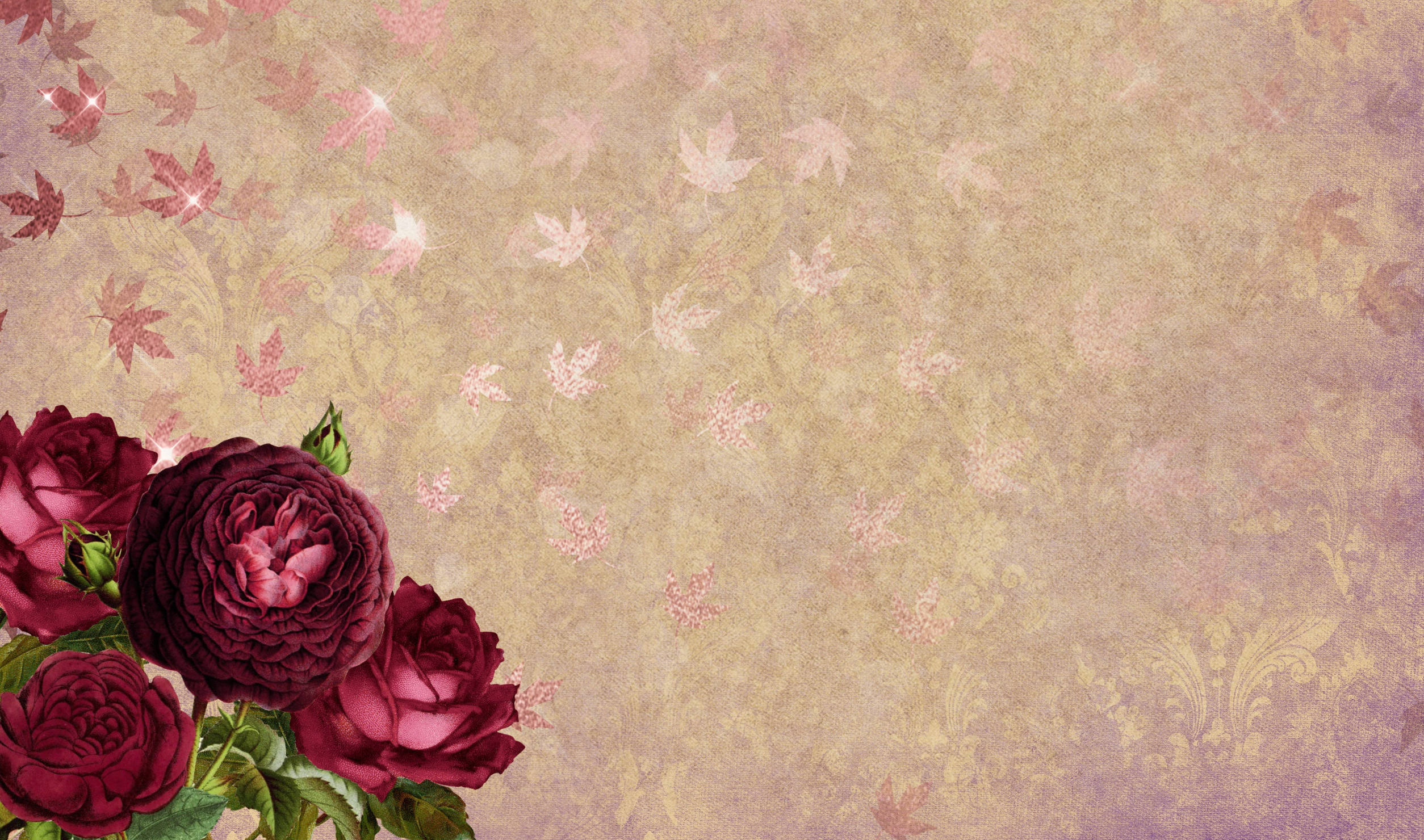 autumn flowers, deep burgundy roses, vintage textured background, Full HD Desktop Wallpaper