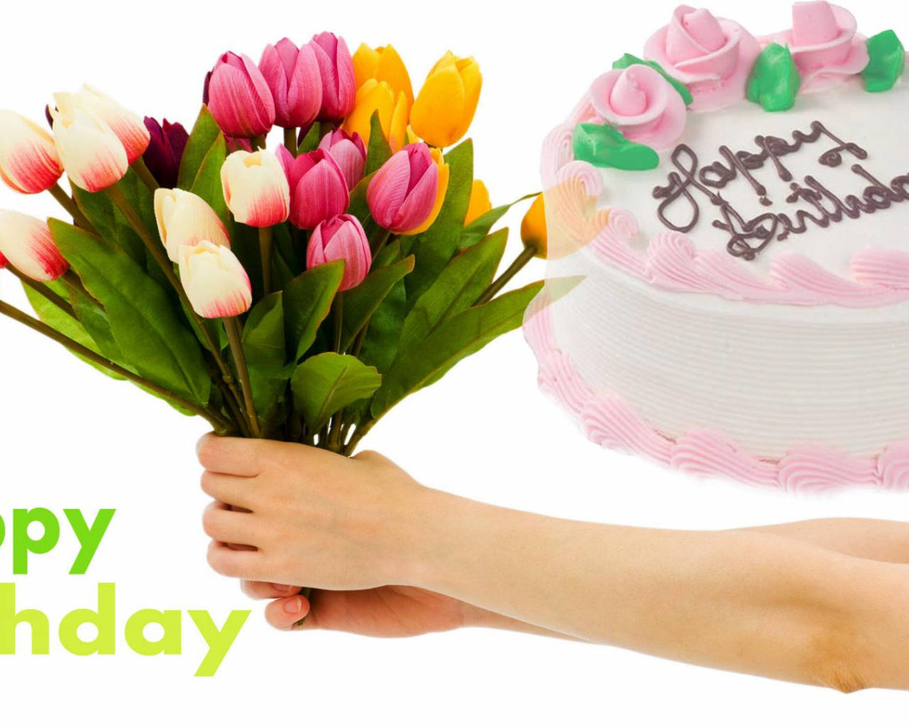 tulip, cake, pink-frosted birthday cake, HD Desktop Wallpaper