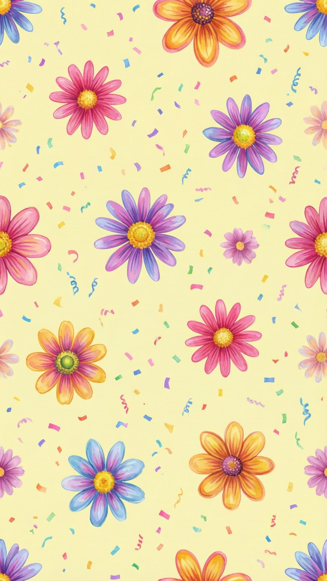 floral confetti pattern, pink, purple, Full HD Phone Wallpaper