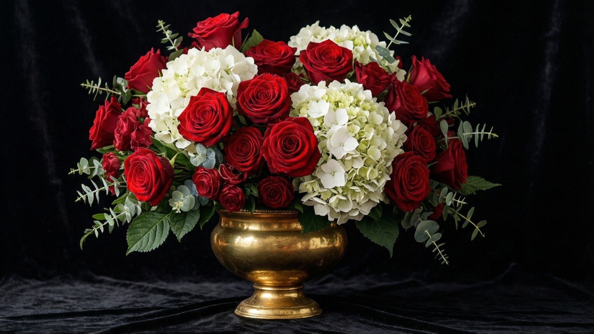 luxury red roses, red roses, white hydrangeas, Full HD Desktop Wallpaper