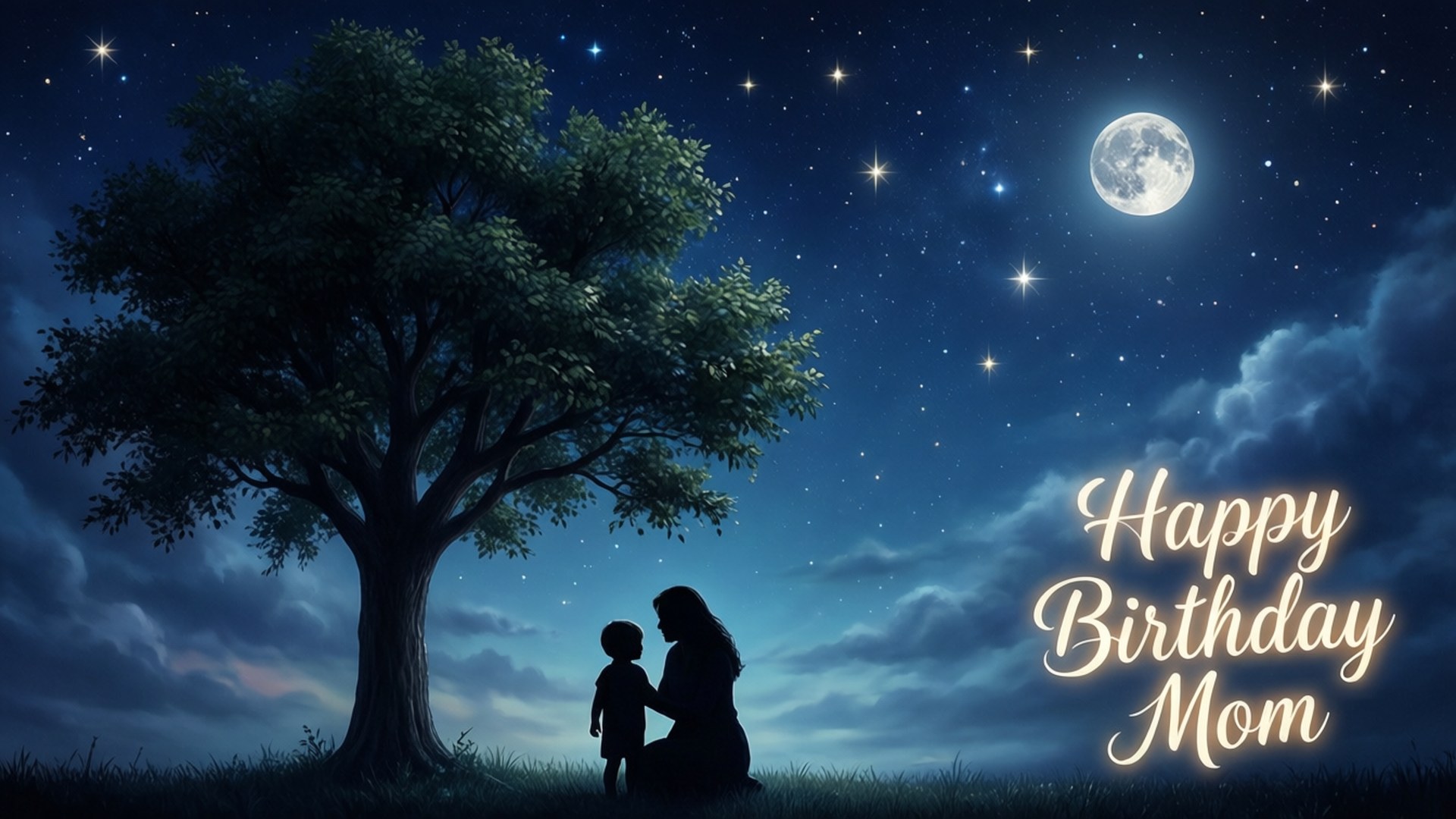 Starry Night, silhouette, glowing, Full HD Desktop Wallpaper
