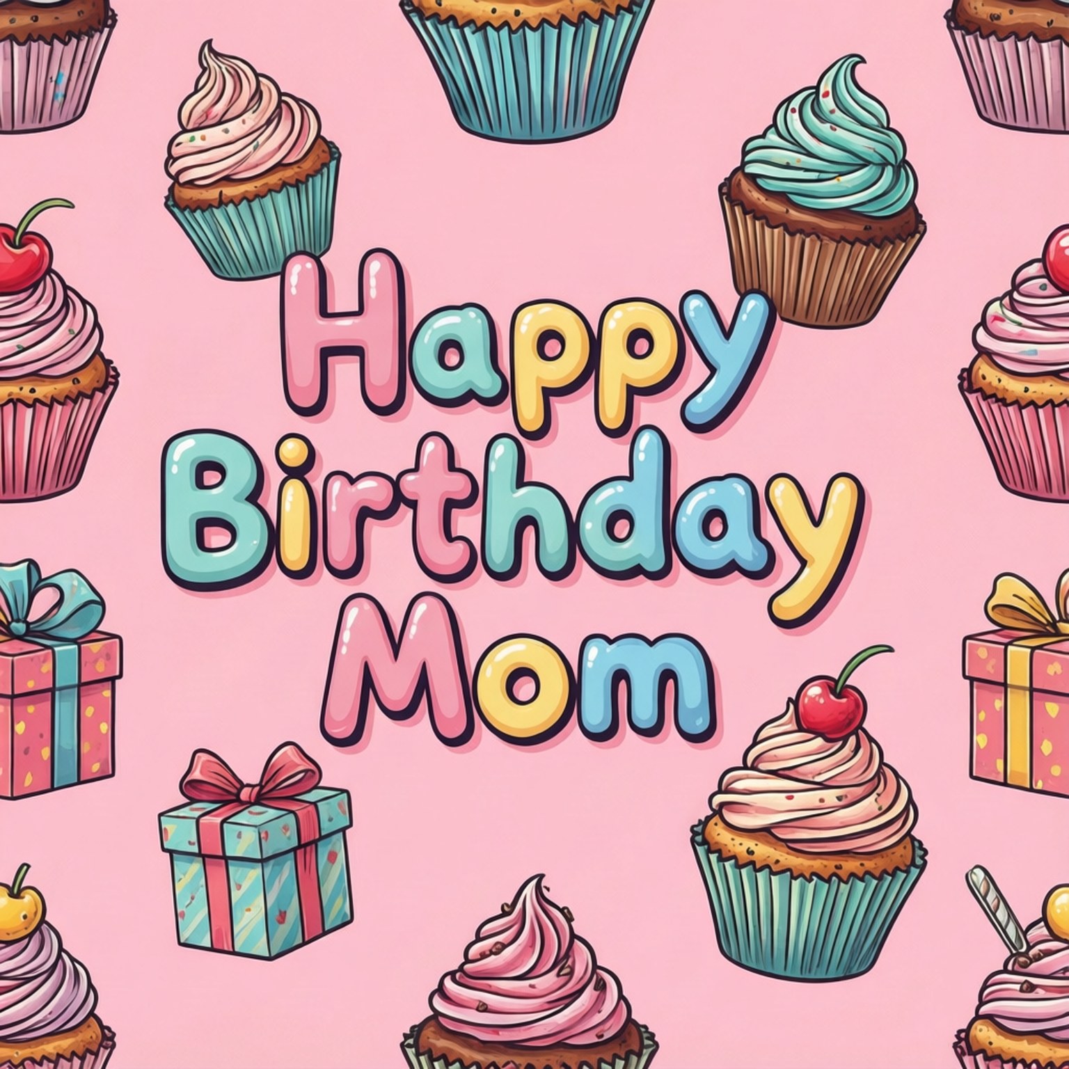 Cupcake Presents Pattern, Happy Birthday Mom, cupcakes, HD Desktop Wallpaper
