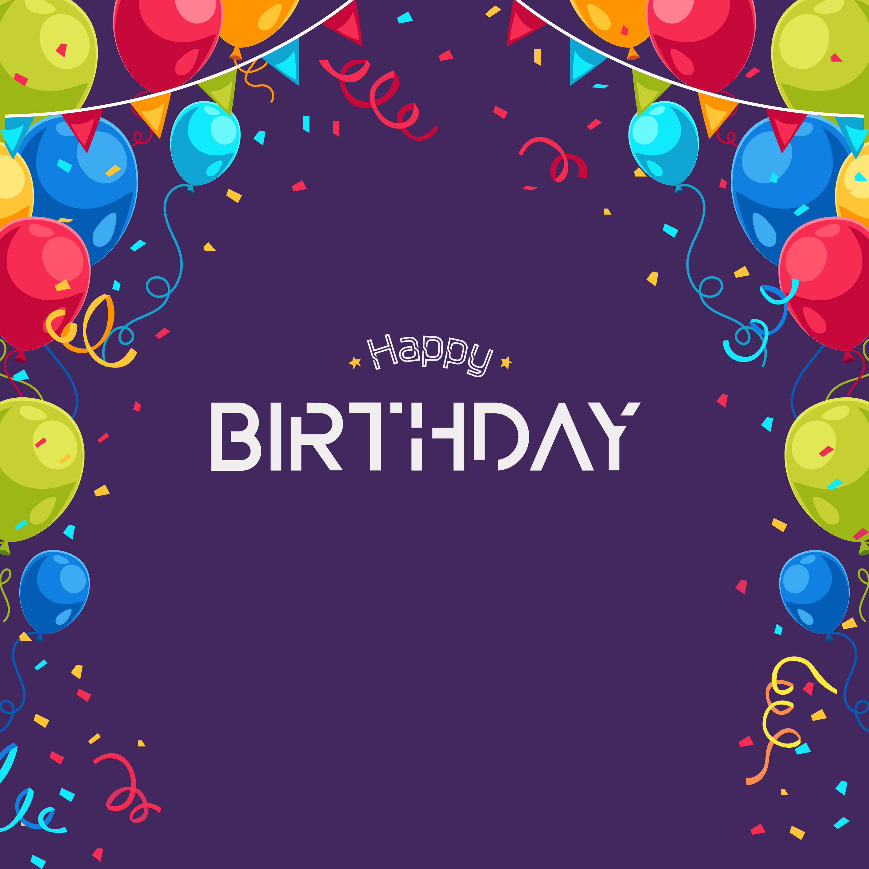 Happy Birthday Balloon Confetti Border, colorful balloons, confetti, 2K Desktop Wallpaper