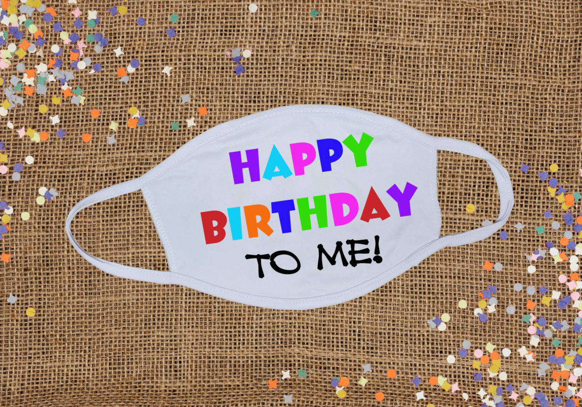 Happy Birthday To Me, white face mask, rainbow-colored, SD Desktop Wallpaper