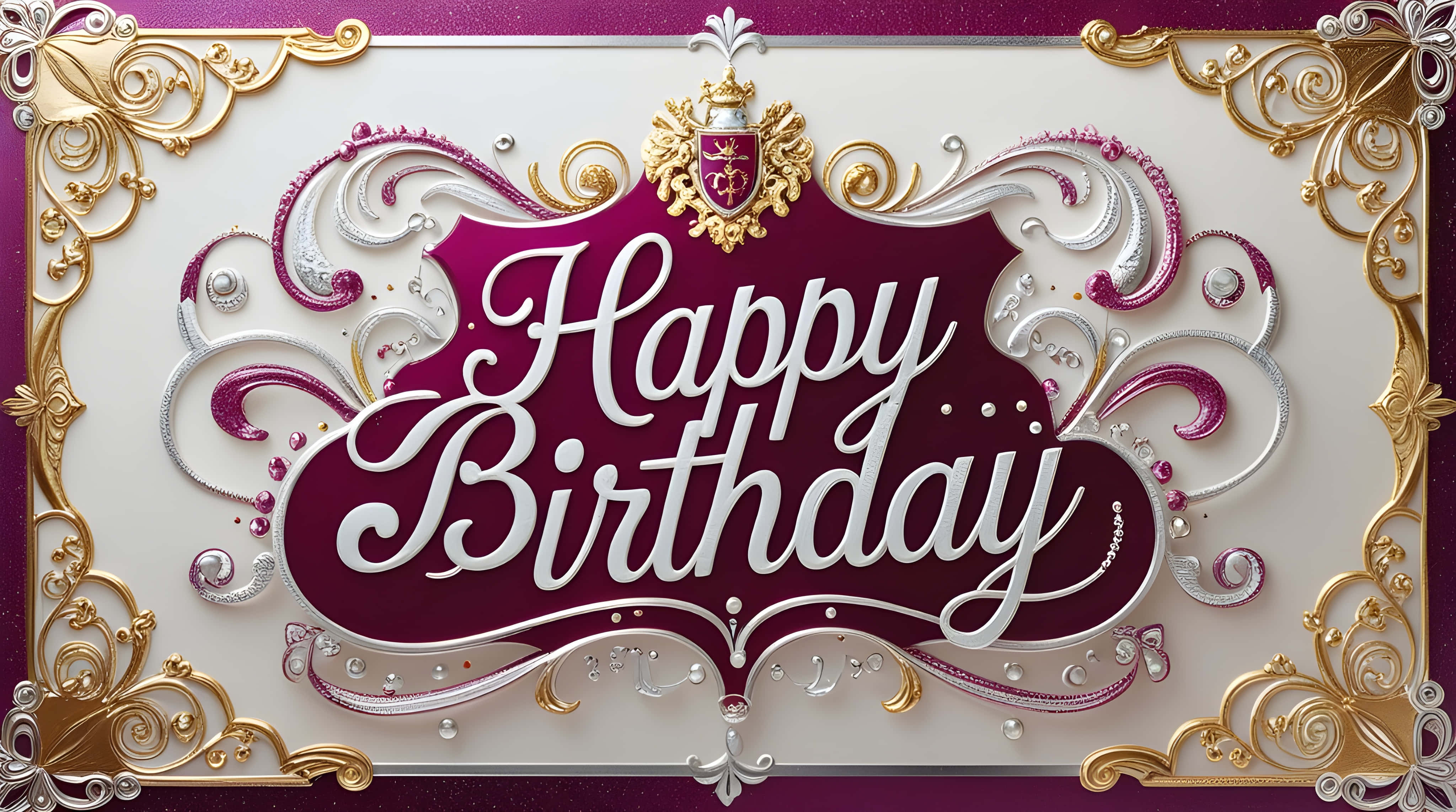Happy Birthday, white cursive, deep purple background, 4K Desktop Wallpaper