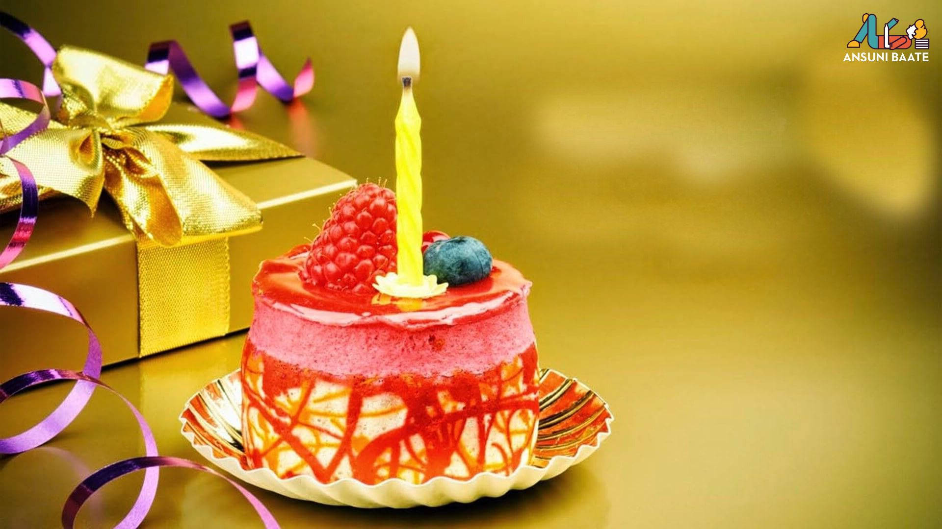 raspberry cake, vibrant pink, yellow candle, Full HD Desktop Wallpaper
