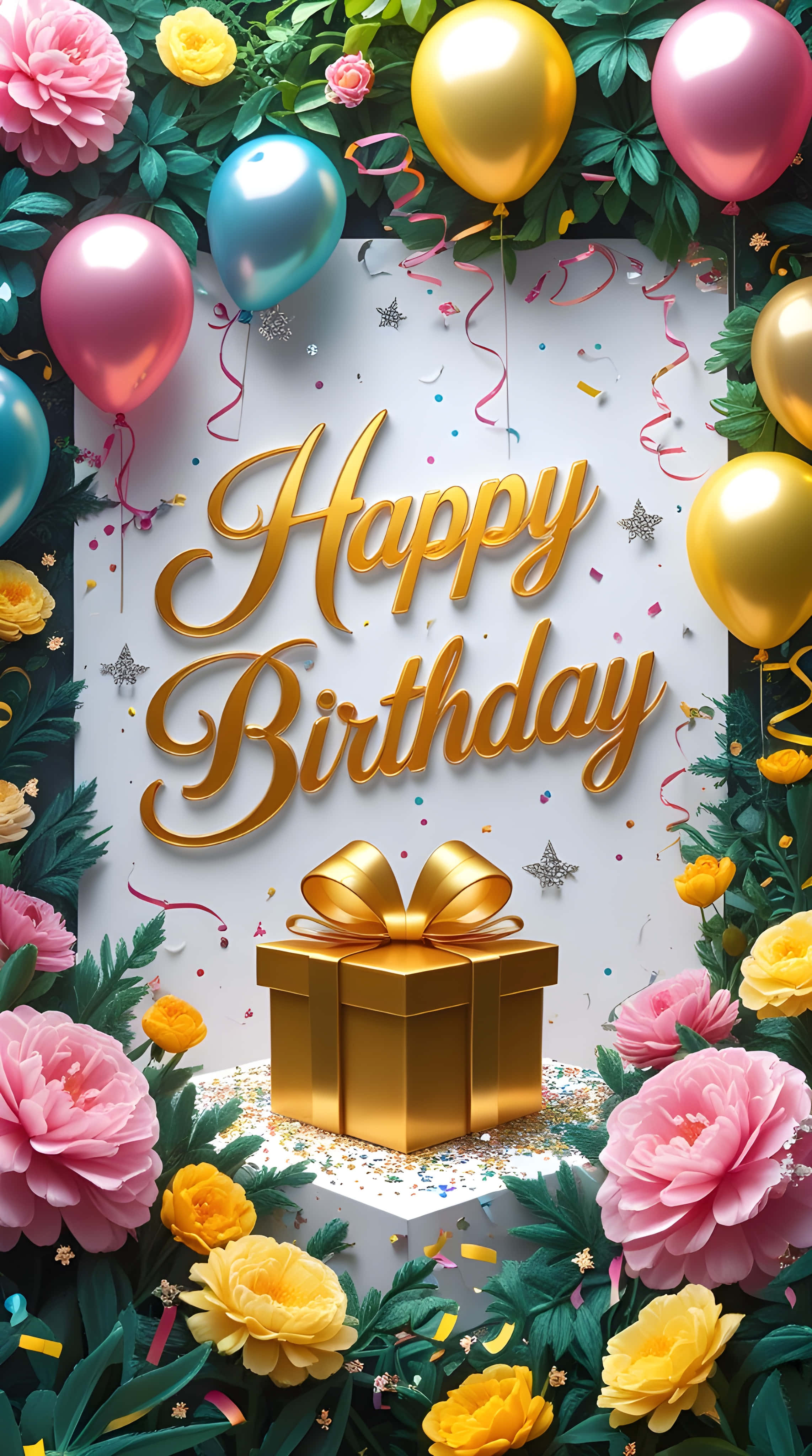 Happy Birthday, golden, pink, 4K Phone Wallpaper