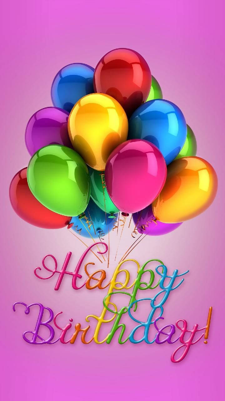 rainbow hues, soft pink gradient, colorful cursive 'Happy Birthday!' text, HD Phone Wallpaper