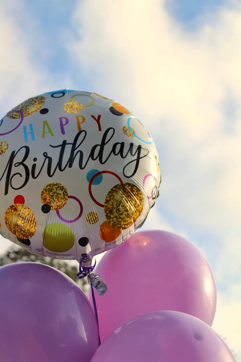 Happy Birthday, gold confetti, colorful circles, HD Phone Wallpaper