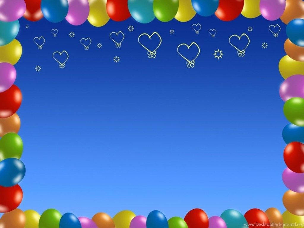 happy birthday photo frame, rainbow balloons, clear blue sky, SD Desktop Wallpaper