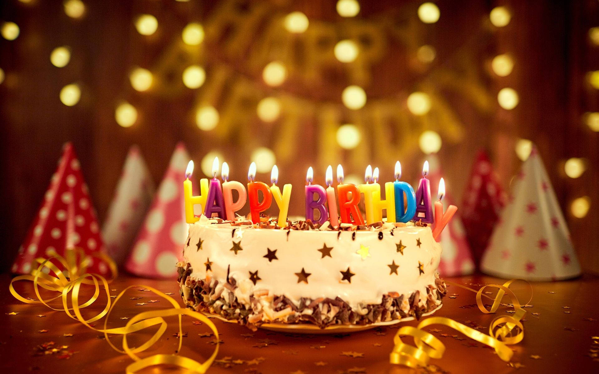Happy Birthday, birthday cake, colorful candles, Full HD Desktop Wallpaper