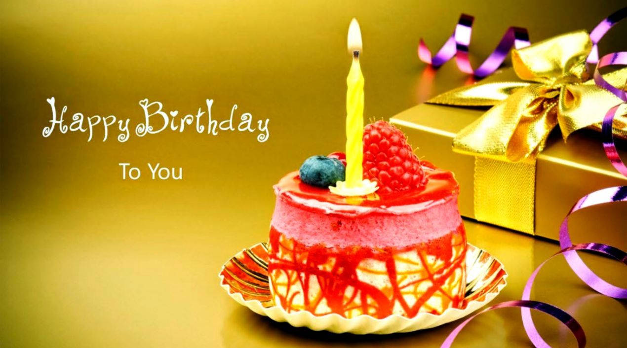 strawberry cake, lit candle, fresh berries, SD Desktop Wallpaper